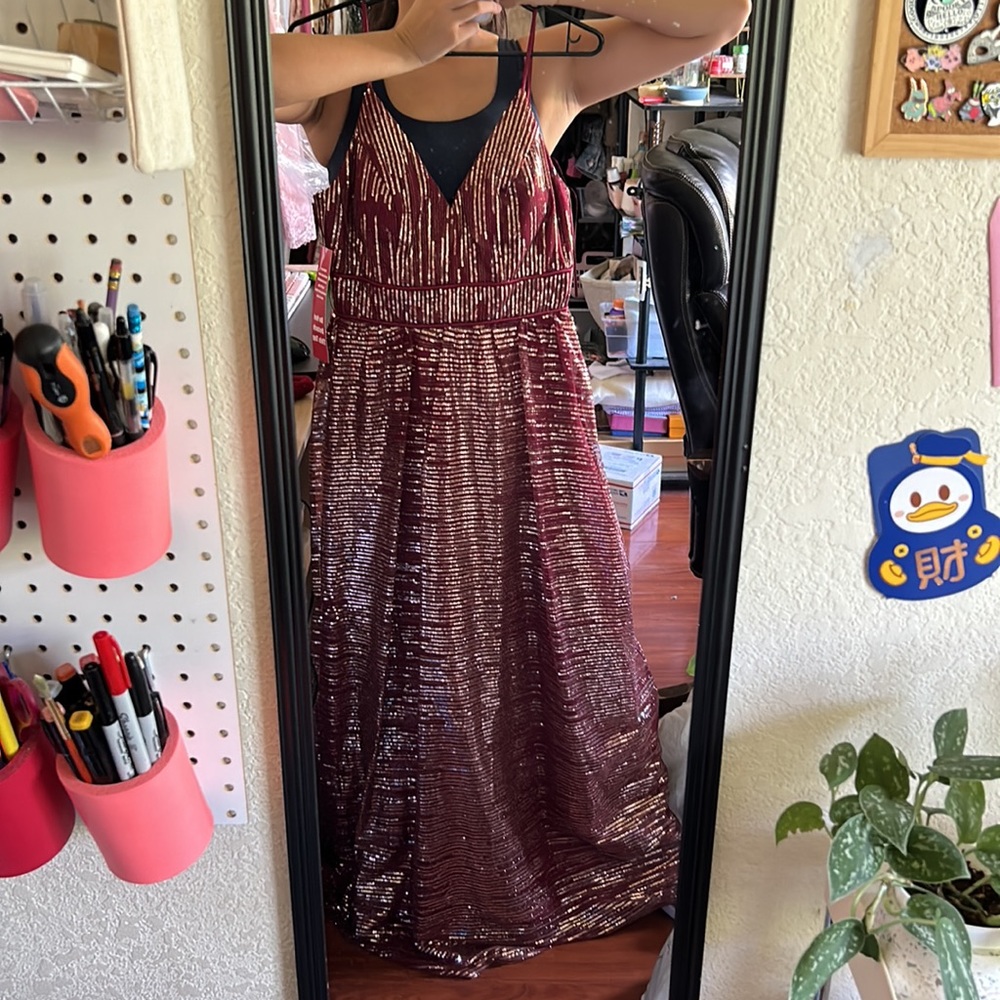 NWT Deep red burgundy gown with gold sequin details